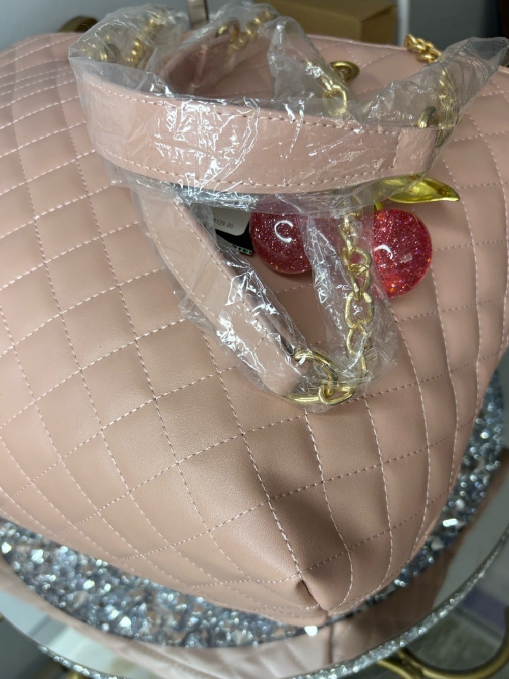 Badgley Mischka quilted chain strap tote bag in blush NWT - Picture 13 of 14